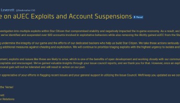 《星际公民》游戏官方：永久封禁600个账号 违规交易货币