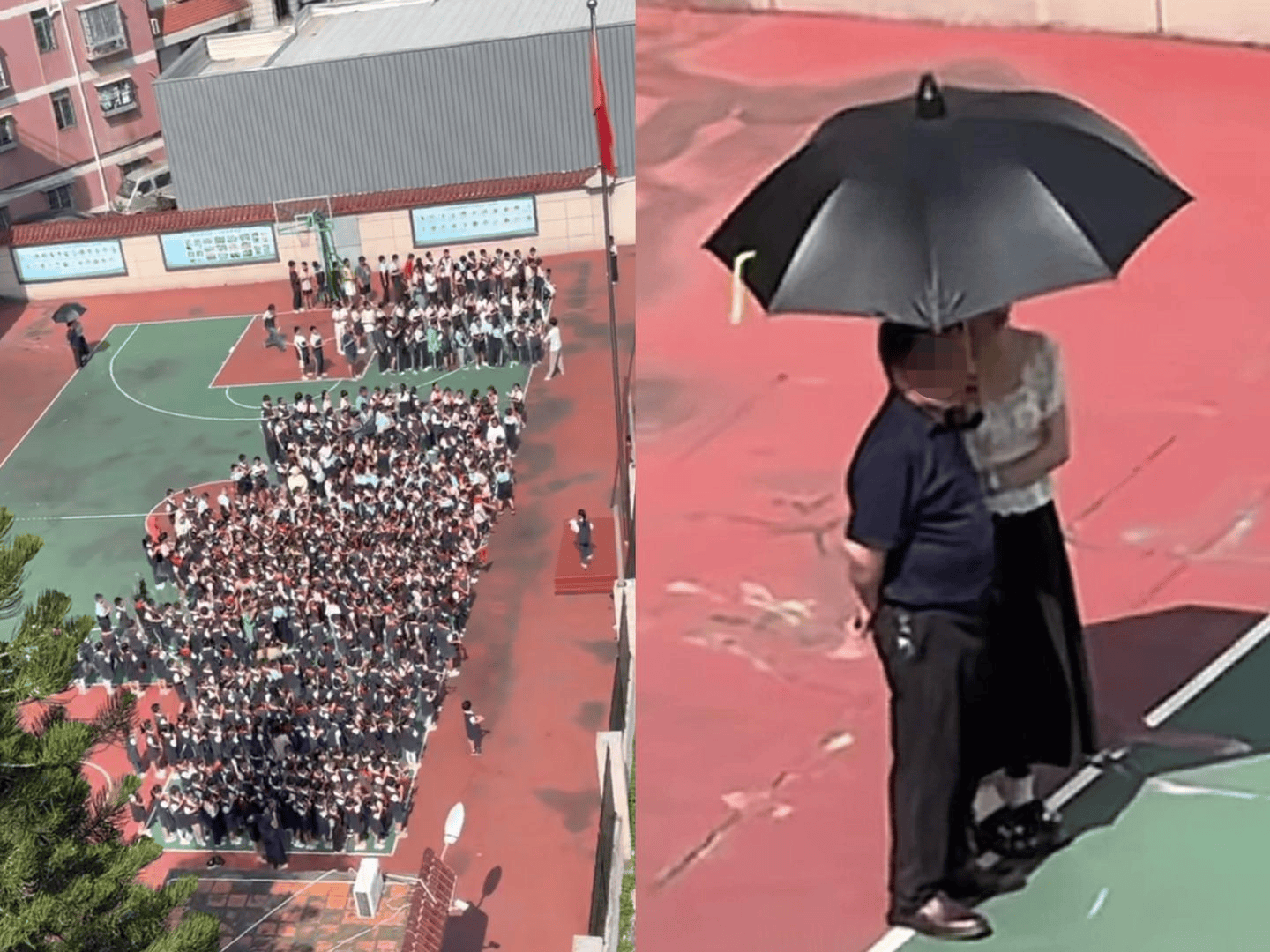 教育部门回应“学生顶烈日,后方两人撑伞”:男子系退休返聘教师,双方非父女关系